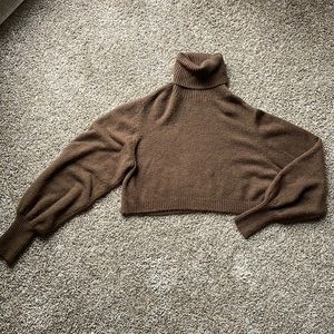 Cropped Brown Turtleneck Sweater